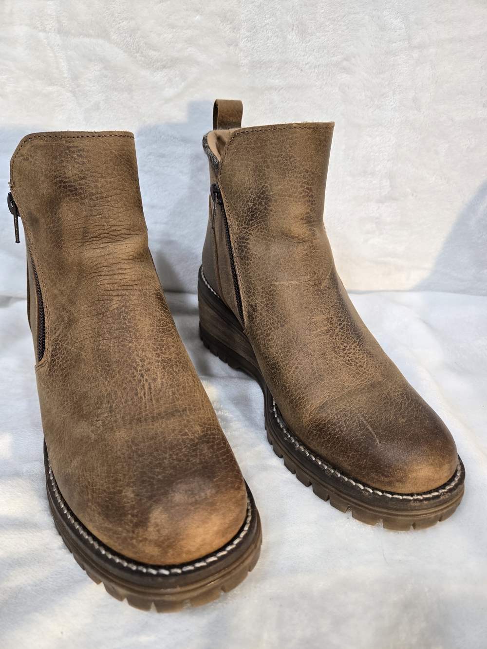 Women's Brown Leather Lug-Sole Ankle Booties